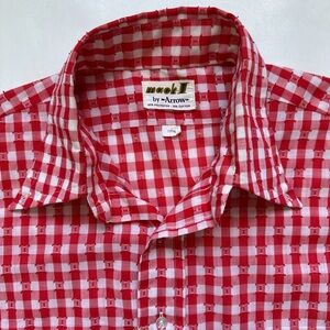 Vintage Arrow knit Mach II lightweight textured 
 picnic monogram plaid shirt